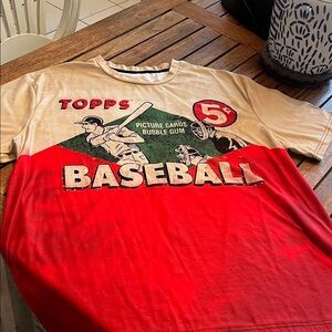NWOT Nostalgic Topps Red and Cream Baseball Graphic Tee xxl unisex